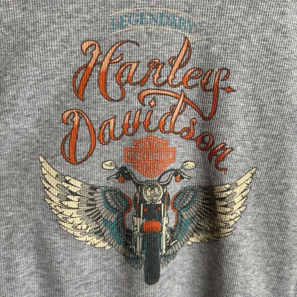 Harley Davidson Top Womens Medium Gray Waffle Knit Harley Graphic Spokane Biker - Picture 4 of 13